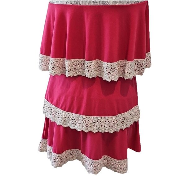 Judith March Apricot Strapless Tunic Dress Women’s Size S Tiered Crochet Trim - Picture 2 of 4